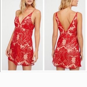 FREE PEOPLE Elegant Red Lace Dress